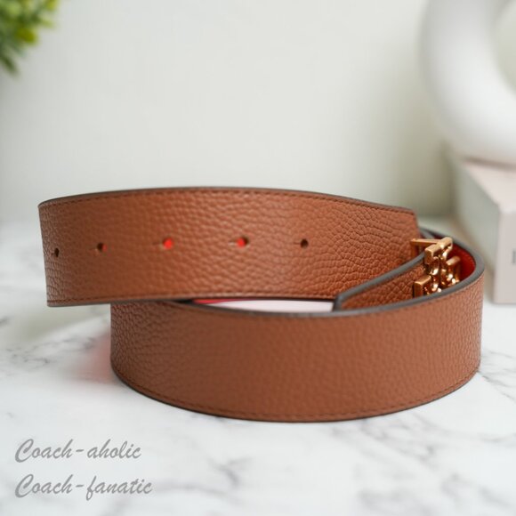 NWT Tory Burch Britten Logo Reversible Leather Belt 1.5" Width Size S Tan/poppy - Picture 4 of 4